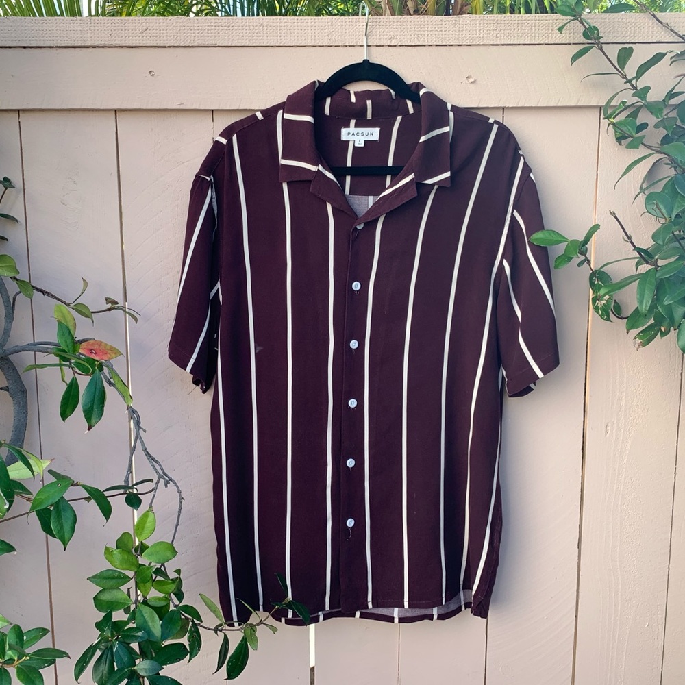 Maroon striped bowling shirt